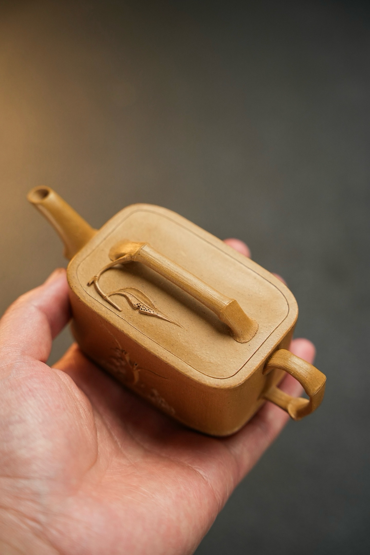 景和方竹·薄胎把玩·160cc宜興紫砂壺极品黄金段泥色古朴型体取竹节婉约